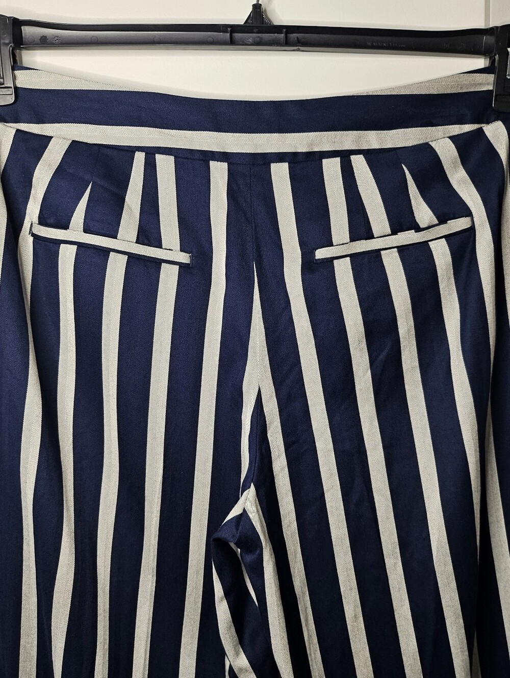 Ann Taylor Factory Dress Pants 8 Navy Light Grey Striped Wide Leg High Rise New - Picture 6 of 14